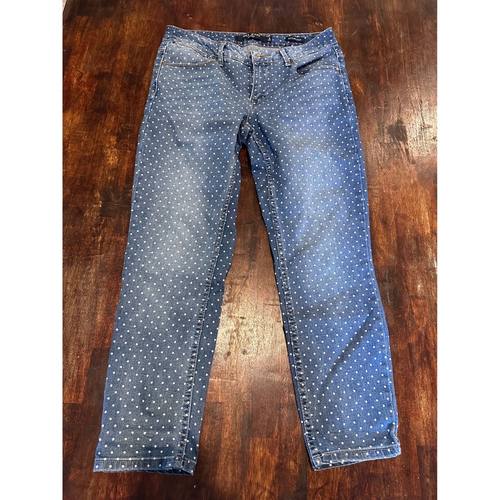 Max Jeans Mid Rise Crop Womens 6 Blue Excellent Polka Dot Denim Pants